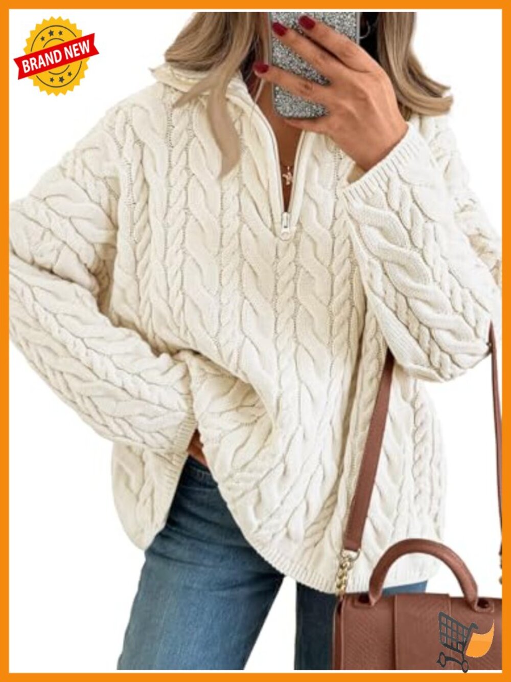 Women's Oversized Cable Knit Quarter Zip Pullover Sweater